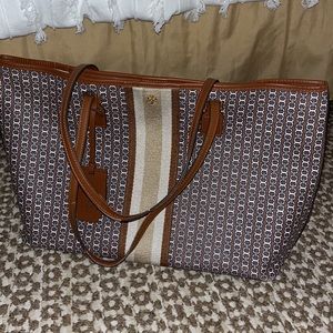 Tory Burch Gemini Link Canvas Brown/Beige Tote